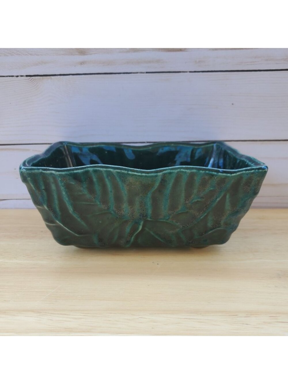 VTG Ceramic Green Glaze Leaf Motif Planter Feet Marked 481 USA Mid Century Style